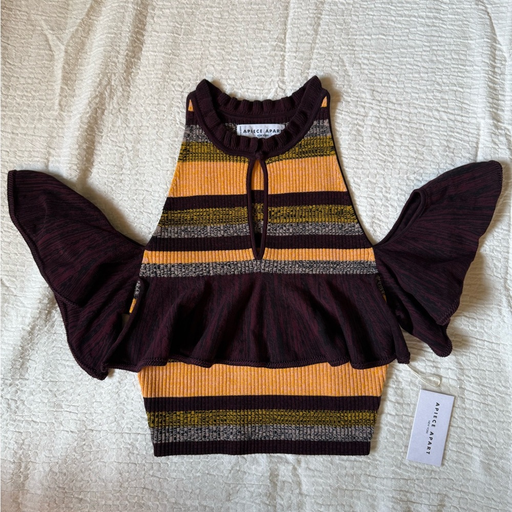 Apiece Apart Orange and Eggplant Striped Knit Top